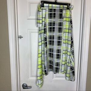Topshop Midi Plaid Asymmetrical Skirt Neon Size 4